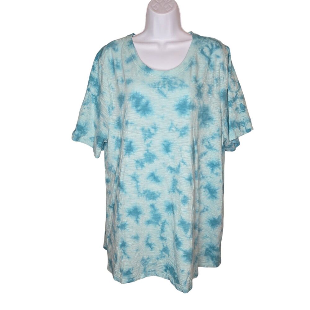 Lane Bryant Classic Perfect Sleeve Tee 20 Blue Tie Dye Slub Cotton EUC